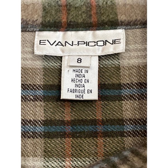 Evan Picone Vintage Wool Blend Field Shirt Petite* Medium 8 Plaid Green Tan - Picture 4 of 8